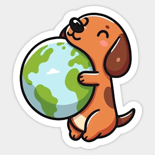 dachshund dog embracing the earth Sticker